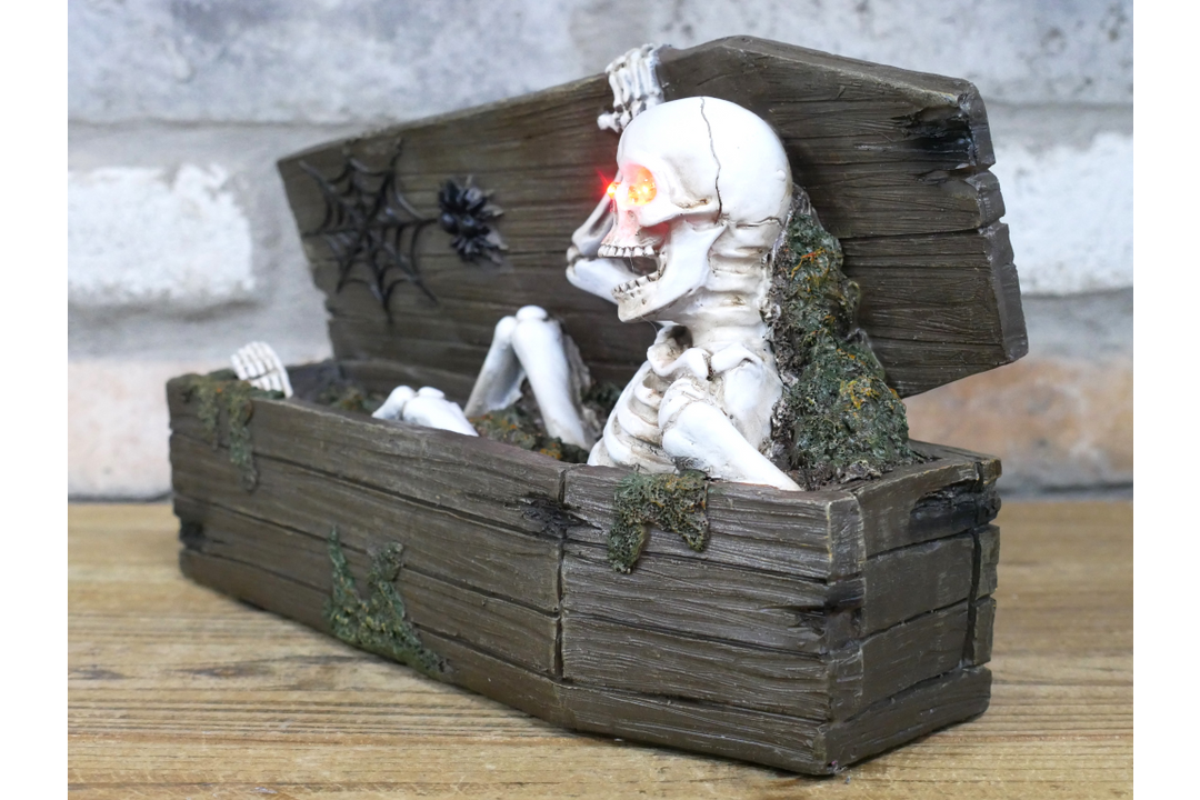 Skeleton in a Coffin Ornament – Gothic Halloween Skeleton Display Décor