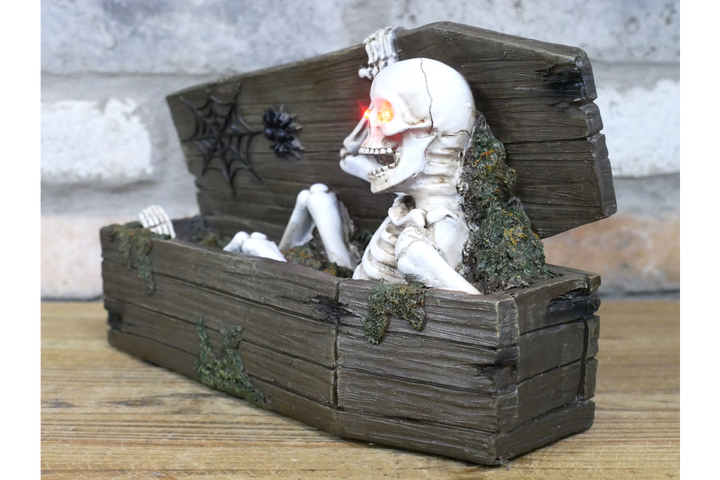 Skeleton in a Coffin Ornament – Gothic Halloween Skeleton Display Décor