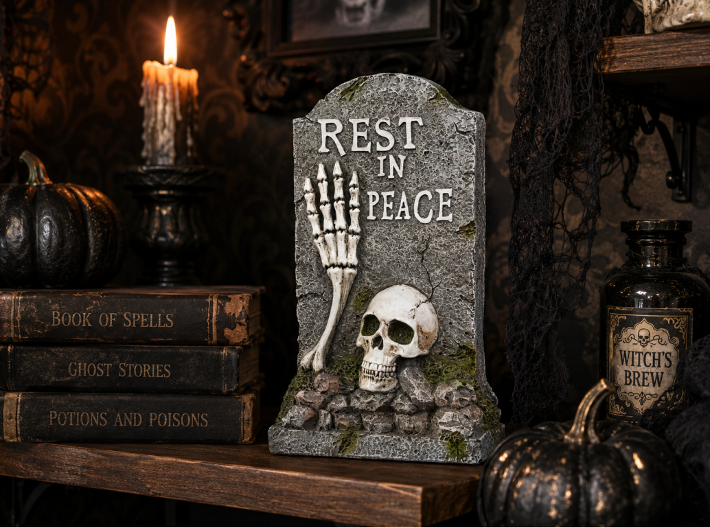 RIP Gravestone Ornament – Gothic Halloween Tombstone Décor Display