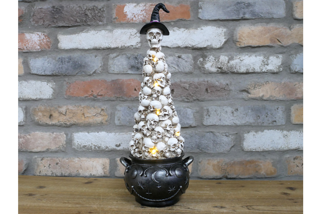Skulls in Cauldron Ornament – Gothic Halloween Skull Cauldron Décor