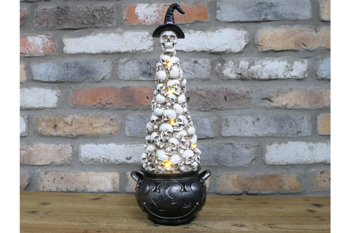 Skulls in Cauldron Ornament – Gothic Halloween Skull Cauldron Décor