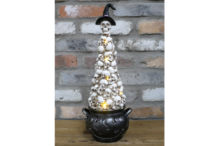 Skulls in Cauldron Ornament – Gothic Halloween Skull Cauldron Décor
