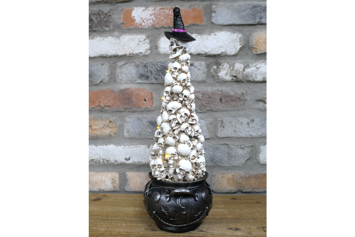 Skulls in Cauldron Ornament – Gothic Halloween Skull Cauldron Décor