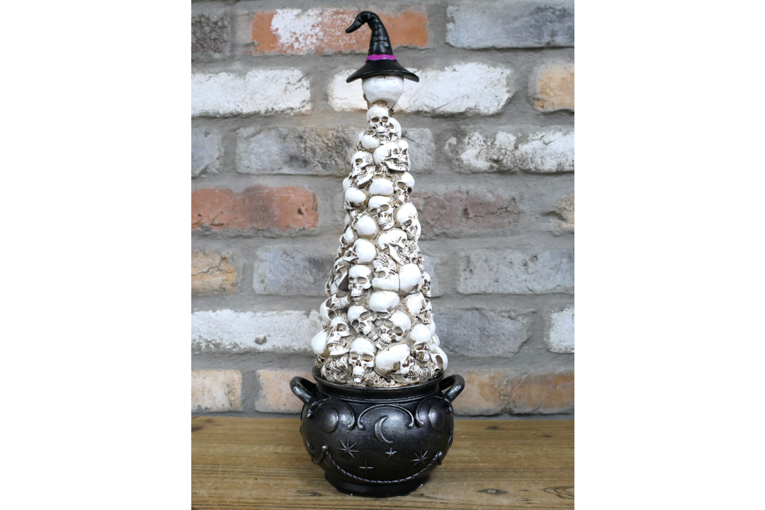 Skulls in Cauldron Ornament – Gothic Halloween Skull Cauldron Décor