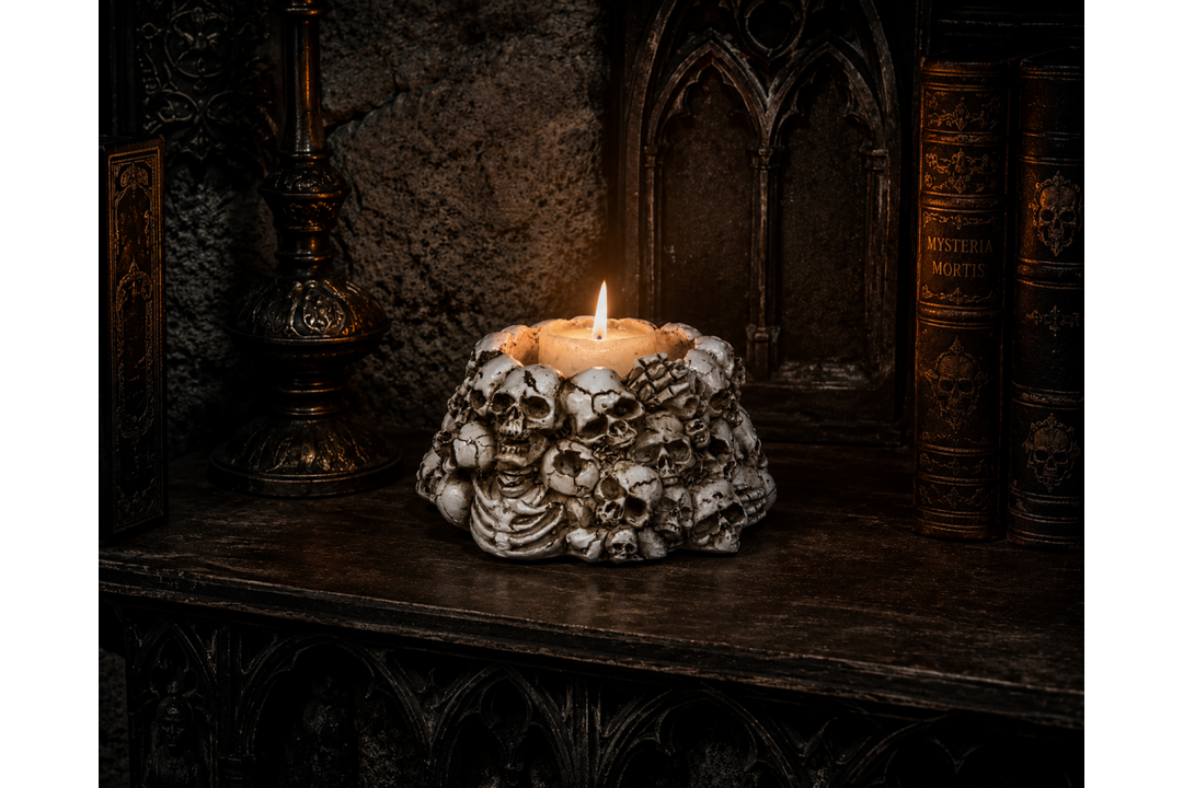 Skull Candle Holder – Gothic Resin Skull Tealight & Pillar Candle Décor Ornament
