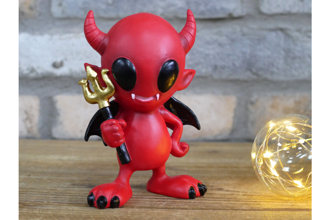 Little Devil Ornament – Gothic Red Wooden Figurine Decorative Home Décor