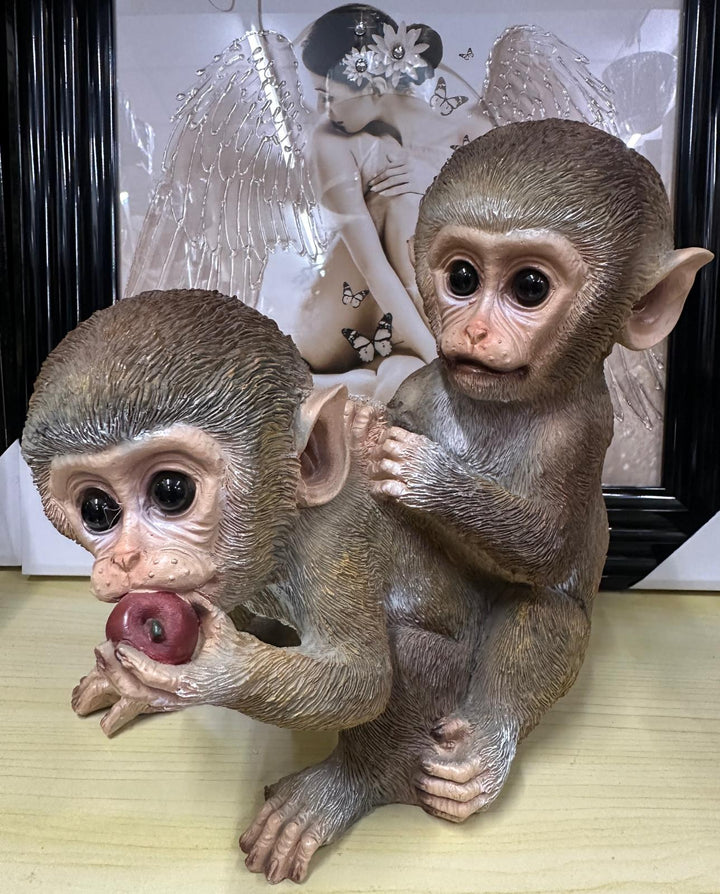 Resin Monkey Ornaments Eating Apple & Grooming | Cute Monkey Figurine Home Décor