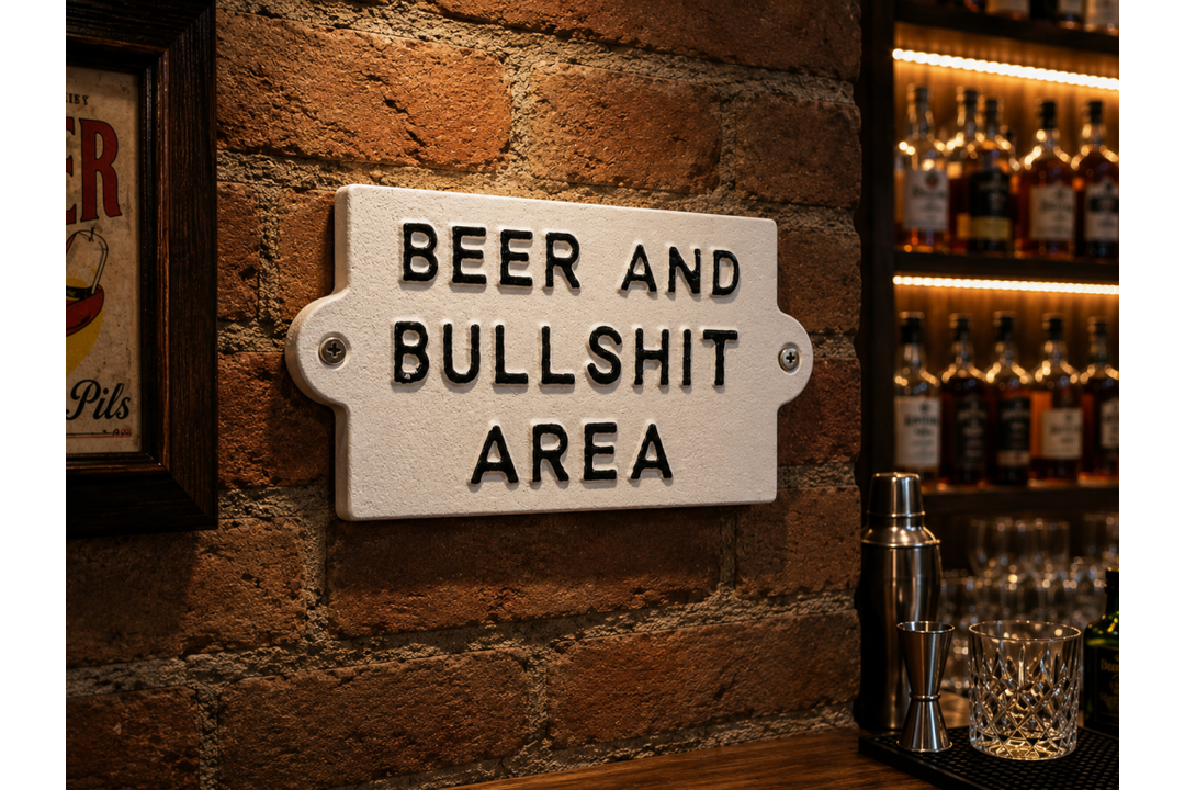 Funny eye-catching statement – My Shed & Beer & Bullshit Humorous Wall Decor Signs