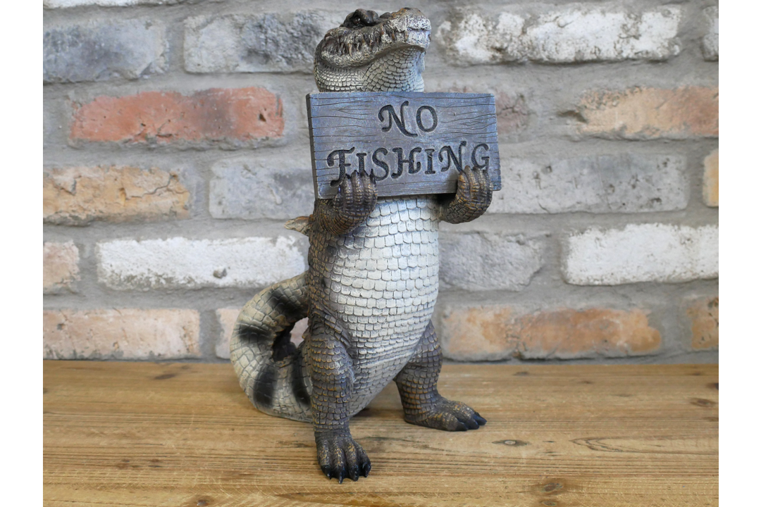 Crocodile No Fishing Ornament – Unique Animal Sculpture & Statement Home Décor