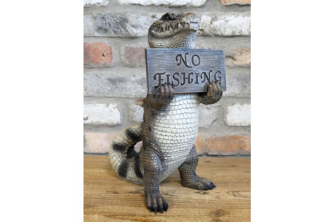Crocodile No Fishing Ornament – Unique Animal Sculpture & Statement Home Décor