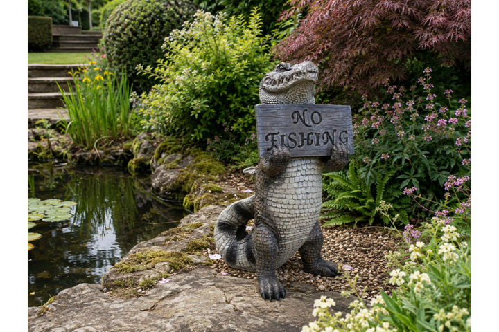 Crocodile No Fishing Ornament – Unique Animal Sculpture & Statement Home Décor