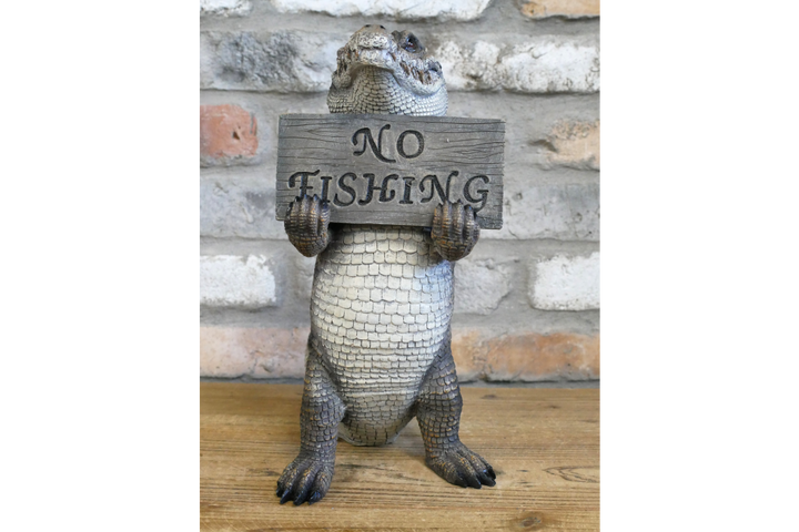 Crocodile No Fishing Ornament – Unique Animal Sculpture & Statement Home Décor