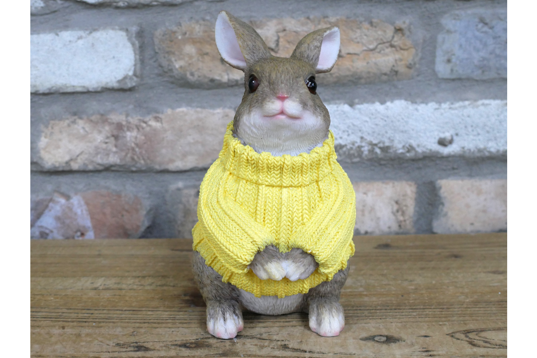 Winter Rabbit in Yellow Sweater Ornament – Cute Seasonal Rabbit Figurine & Christmas Décor