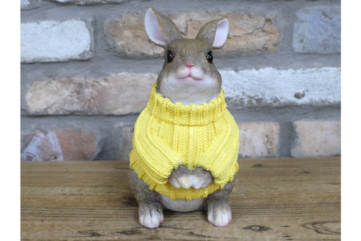 Winter Rabbit in Yellow Sweater Ornament – Cute Seasonal Rabbit Figurine & Christmas Décor