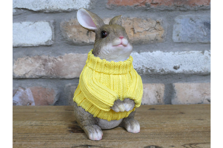 Winter Rabbit in Yellow Sweater Ornament – Cute Seasonal Rabbit Figurine & Christmas Décor