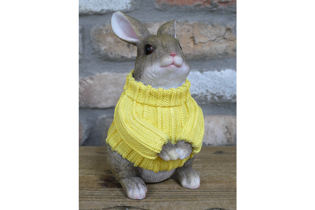 Winter Rabbit in Yellow Sweater Ornament – Cute Seasonal Rabbit Figurine & Christmas Décor