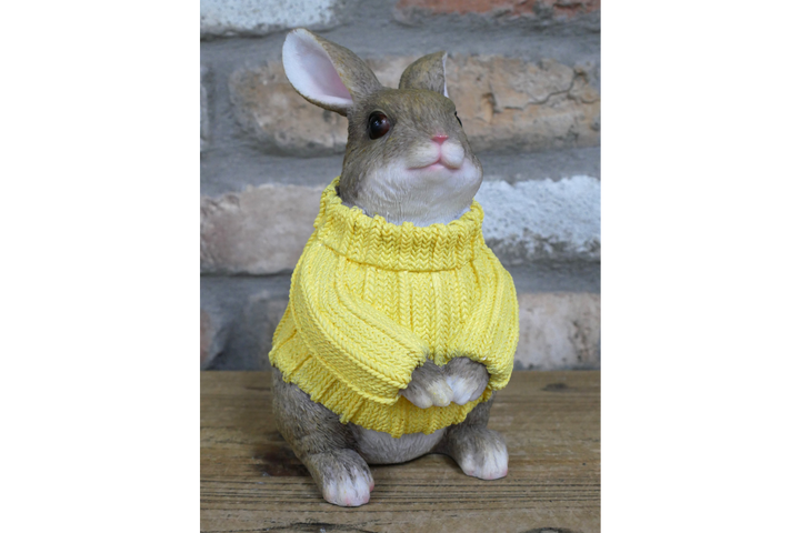Winter Rabbit in Yellow Sweater Ornament – Cute Seasonal Rabbit Figurine & Christmas Décor