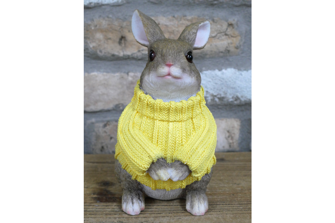 Winter Rabbit in Yellow Sweater Ornament – Cute Seasonal Rabbit Figurine & Christmas Décor