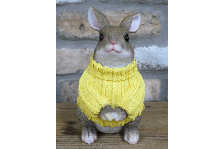 Winter Rabbit in Yellow Sweater Ornament – Cute Seasonal Rabbit Figurine & Christmas Décor