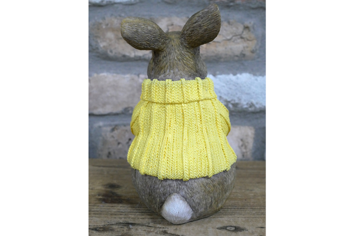 Winter Rabbit in Yellow Sweater Ornament – Cute Seasonal Rabbit Figurine & Christmas Décor