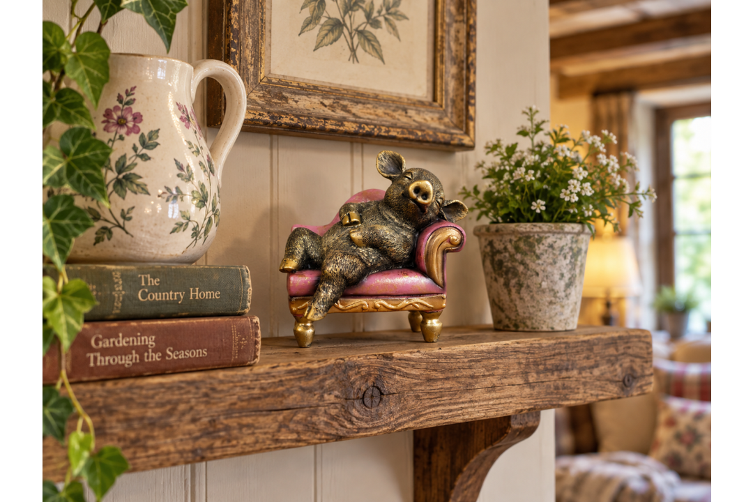 Pig on Chaise Lounge Ornament – Quirky Animal Figurine & Unique Home Décor
