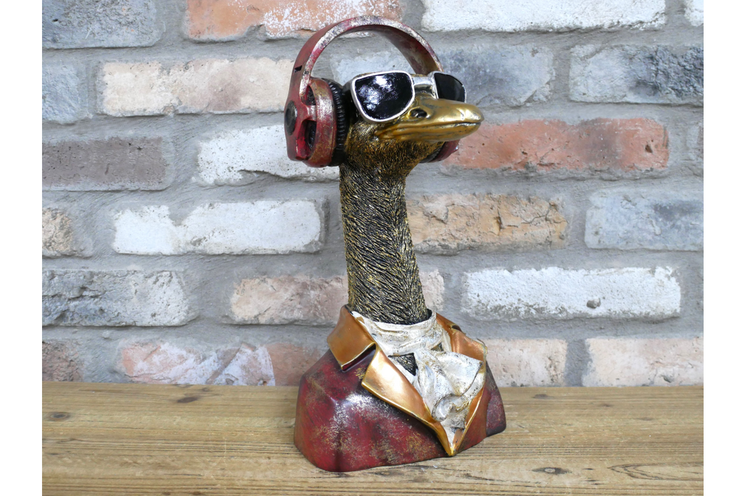 Emu with Headphones Bust – Quirky Bird Figurine & Unique Animal Home Décor
