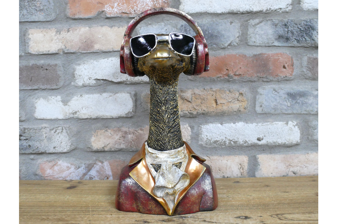Emu with Headphones Bust – Quirky Bird Figurine & Unique Animal Home Décor