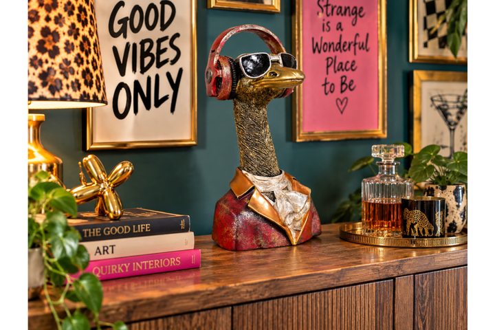 Emu with Headphones Bust – Quirky Bird Figurine & Unique Animal Home Décor