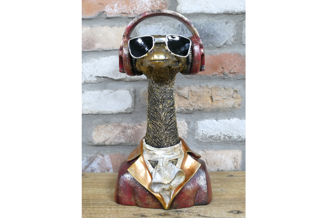 Emu with Headphones Bust – Quirky Bird Figurine & Unique Animal Home Décor