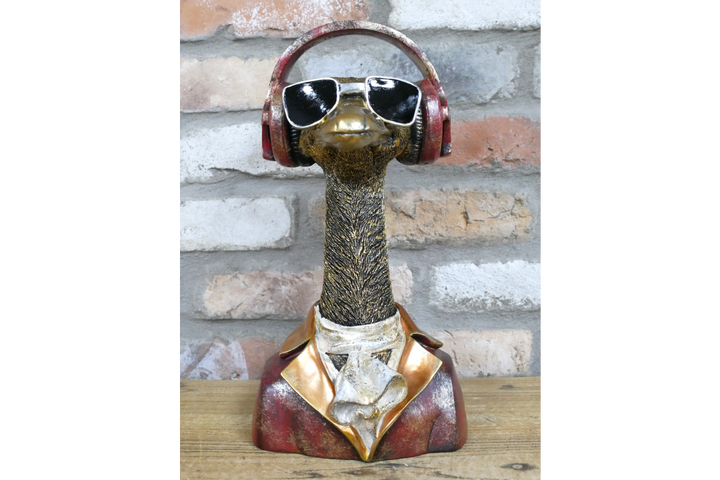Emu with Headphones Bust – Quirky Bird Figurine & Unique Animal Home Décor