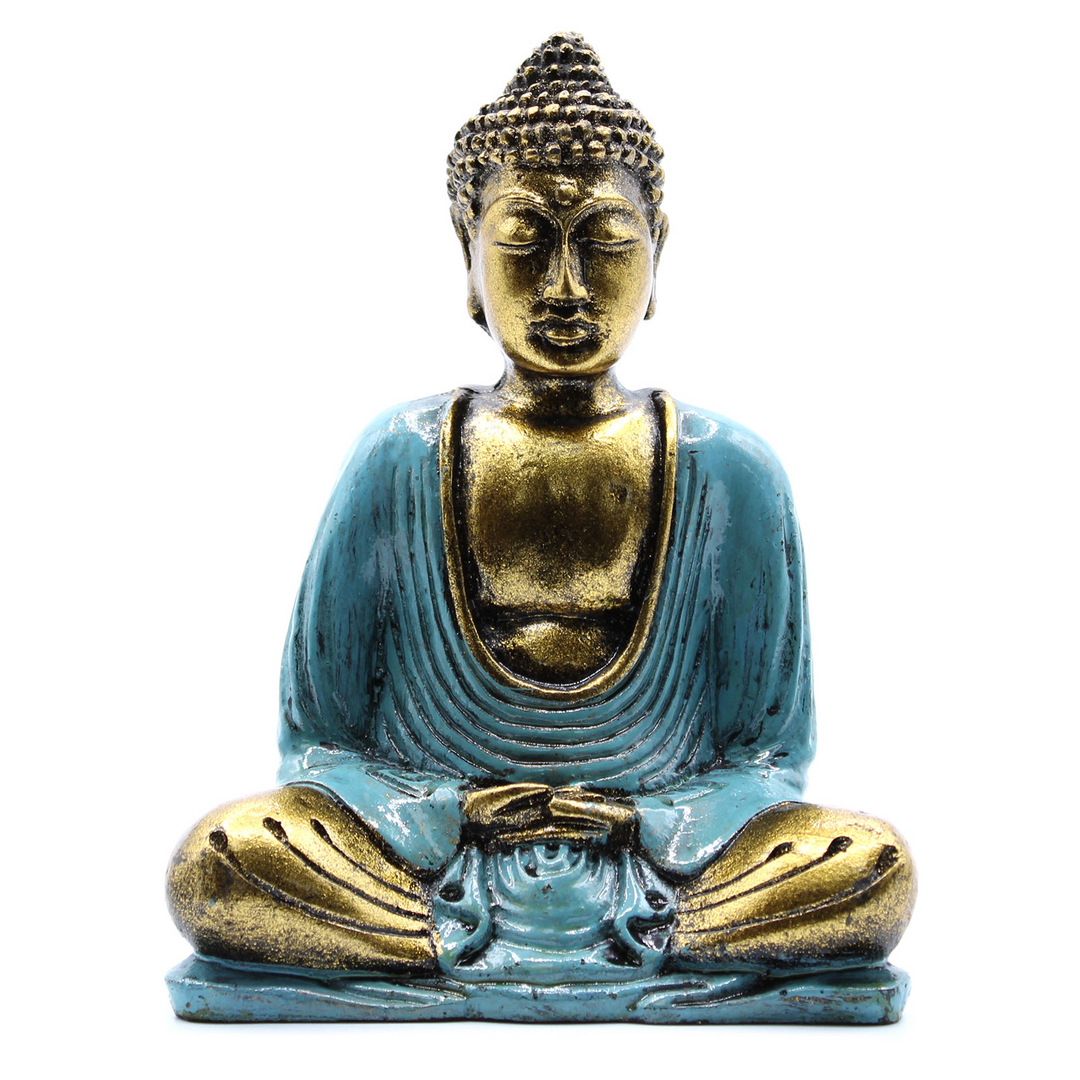 Teal & Gold Buddha & Red Buddha Candle Holder Statue  | Resin Meditation Figurine