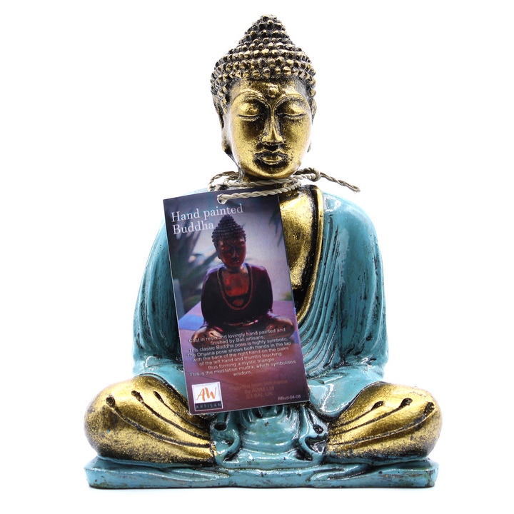 Teal & Gold Buddha & Red Buddha Candle Holder Statue  | Resin Meditation Figurine
