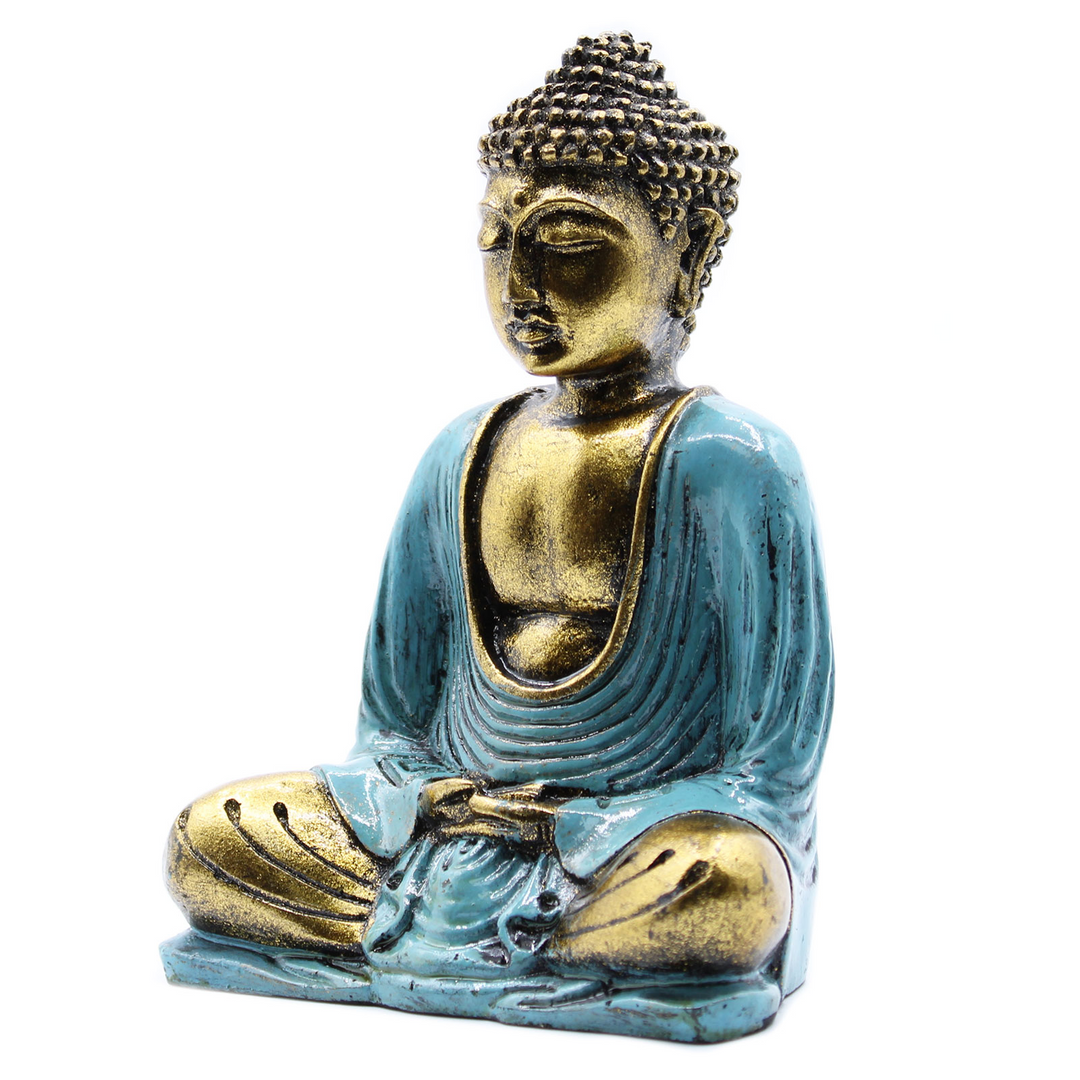 Teal & Gold Buddha & Red Buddha Candle Holder Statue  | Resin Meditation Figurine