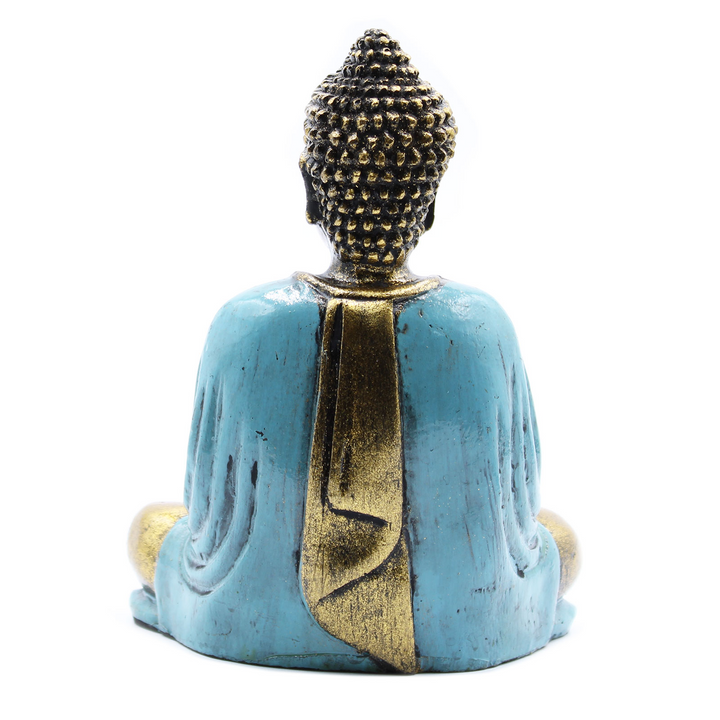 Teal & Gold Buddha & Red Buddha Candle Holder Statue  | Resin Meditation Figurine