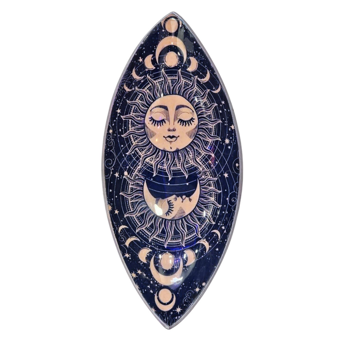 Pink Sun & Moon Enamel Incense Bowl | Aluminum Spiritual Decor