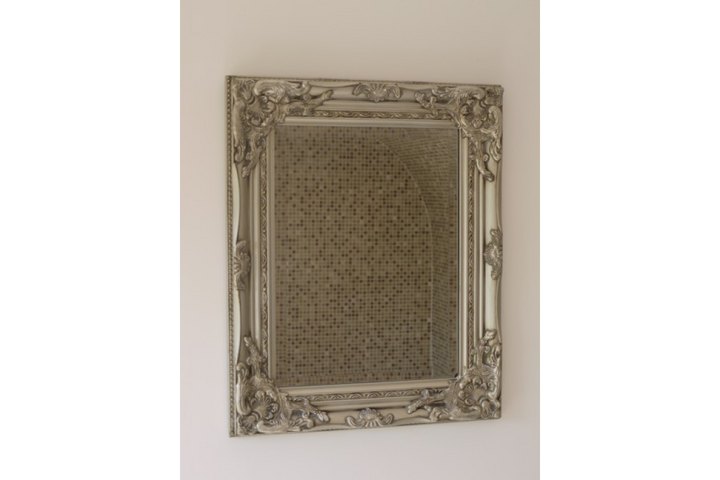 Antique Silver Ornate Mirror with Elegant Fitments