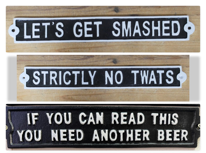 Black White Cast Iron Novelty Wall Sign Garden Bar Shed Man Cave Indoor Outdoor