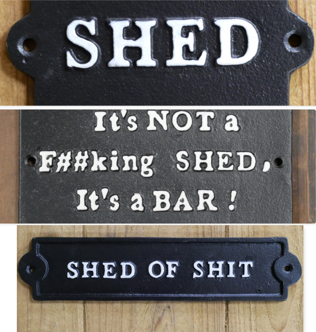 Quirky SHED Cast Iron Sign Rustic Mancave Garden Shed Bar Wall Décor
