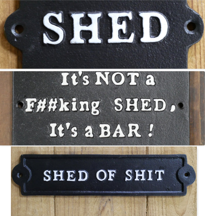 Quirky SHED Cast Iron Sign Rustic Mancave Garden Shed Bar Wall Décor