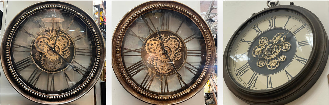 Black, rustic, Bronze Wall Clock with Moving Cogs and Roman Numerals Vintage Style