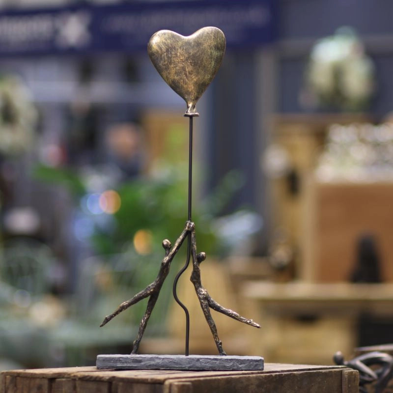 Romantic Couple Heart Balloon Sculpture Bronze Polyresin Ornament