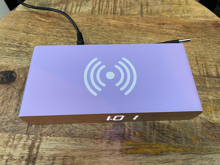 Purple wireless phone charger, alarm clock,date & temperature display