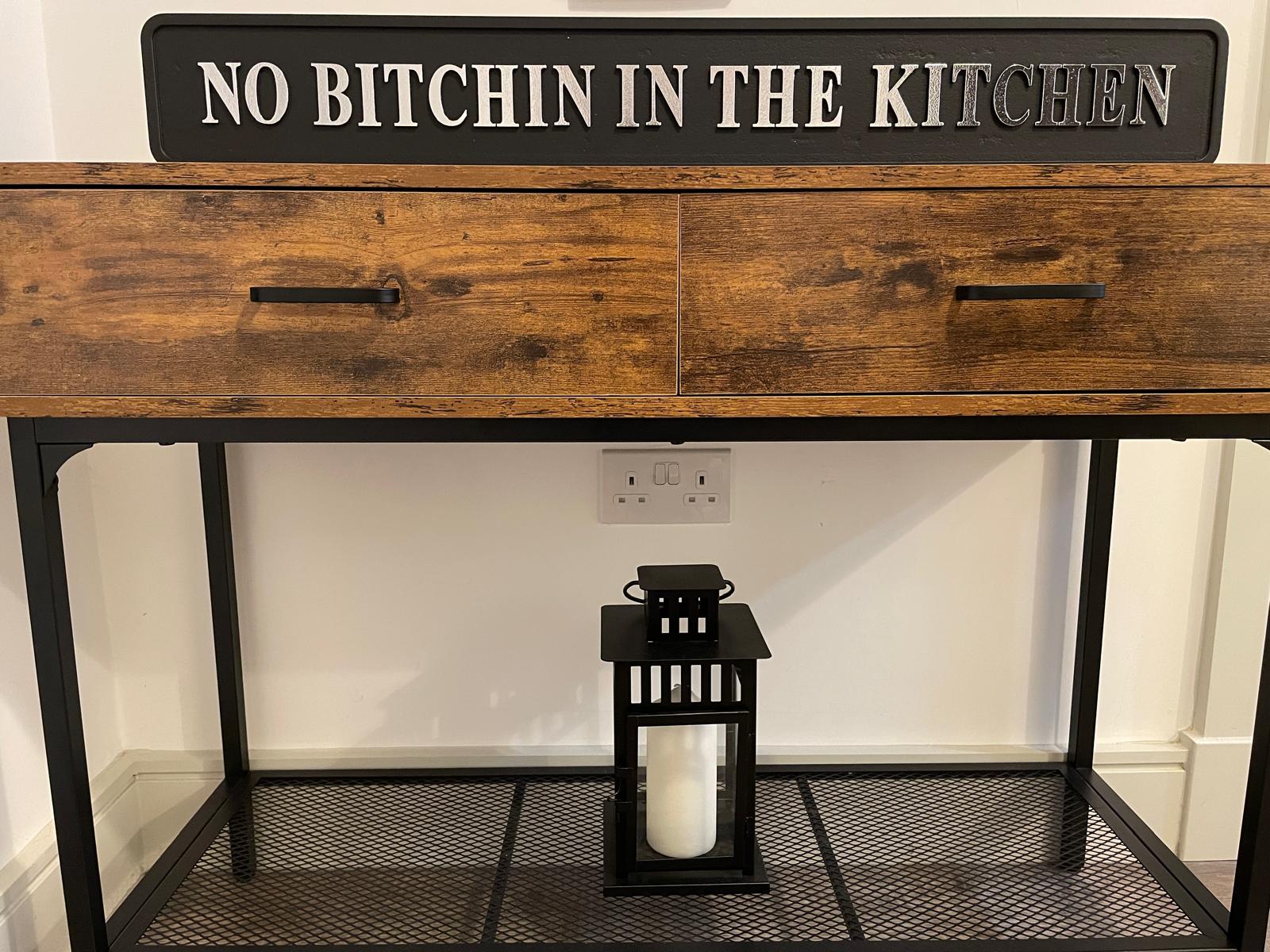 NO BITCHING IN THE KITCHEN wooden black & chrome quirky plaque/sign ...