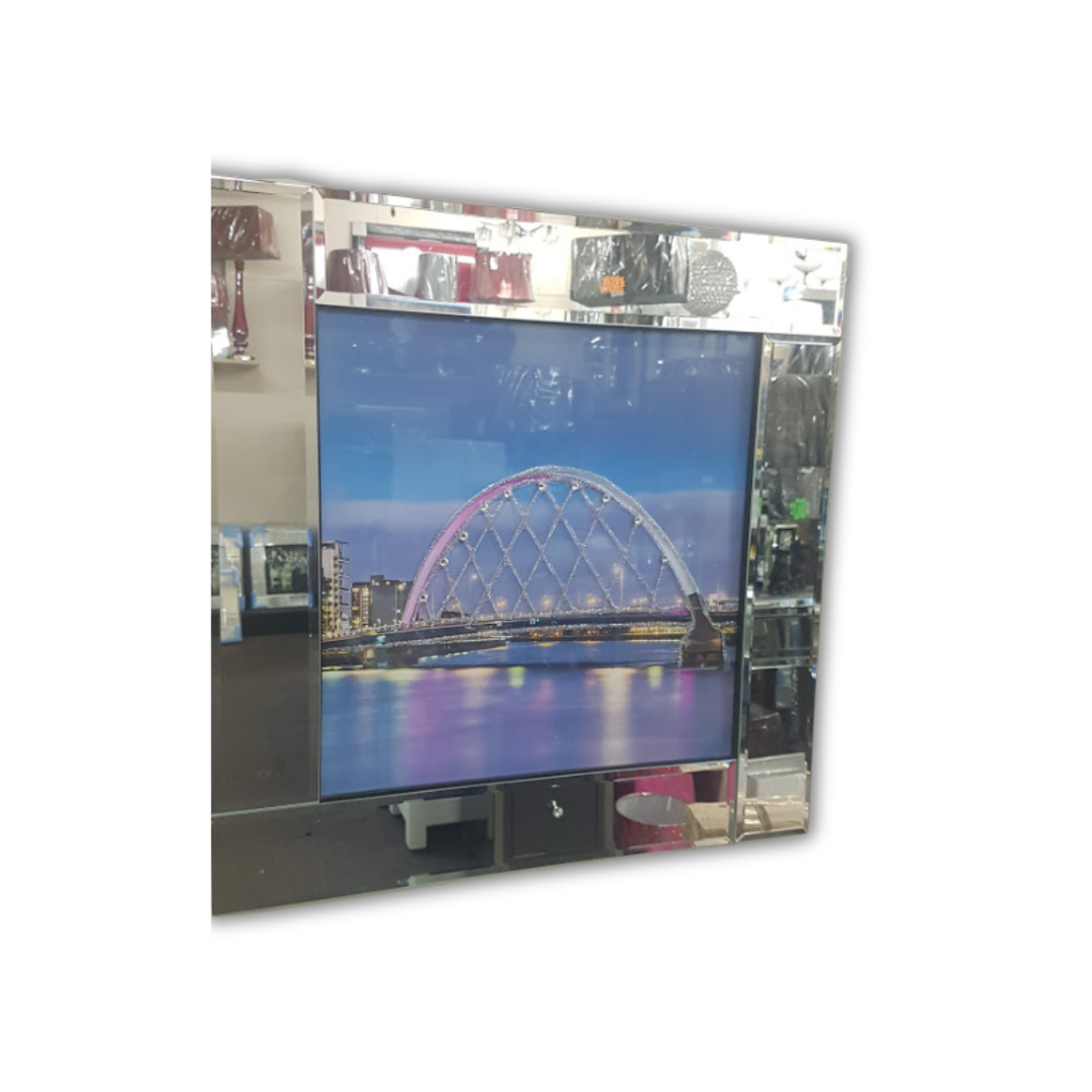 Glasgow Squinty Bridge picture mirror frame Pink-Blue Reflections