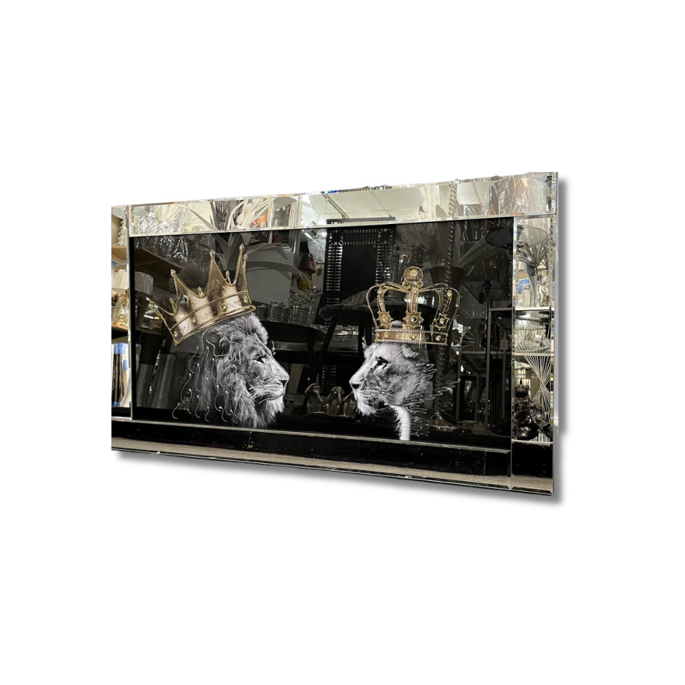 Regal Lion Couple in Mirror Frame
