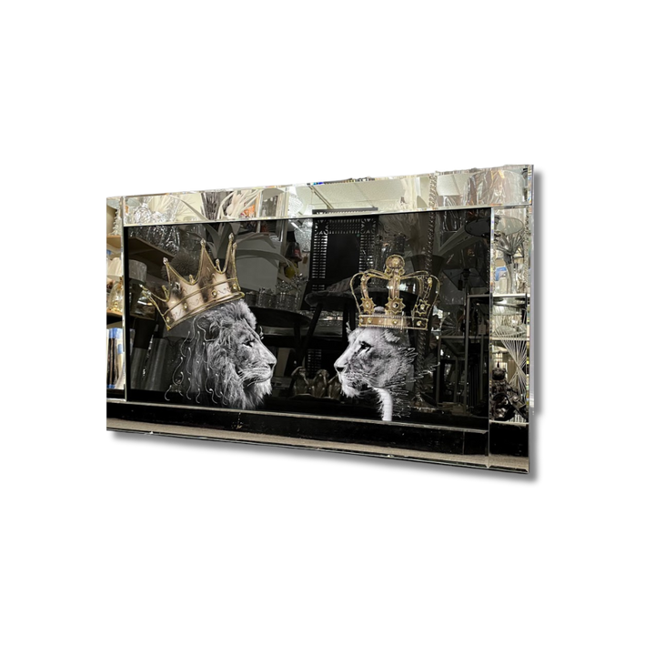 Regal Lion Couple in Mirror Frame