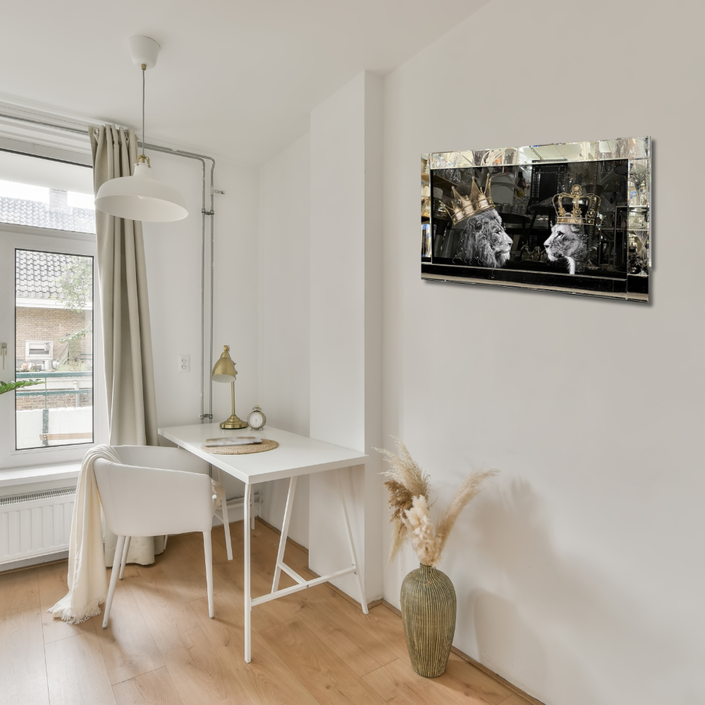 Regal Lion Couple in Mirror Frame