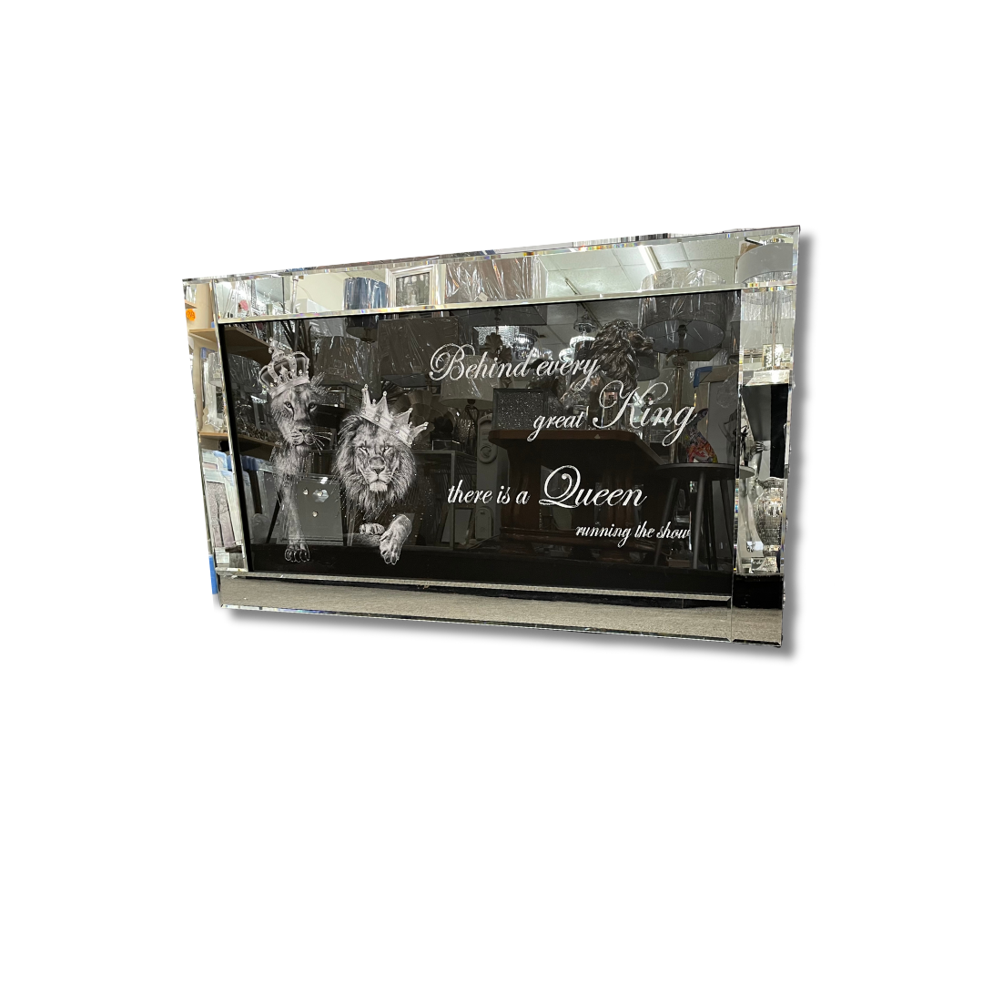 Silver Crowned Lion King and Queen Mirror Art