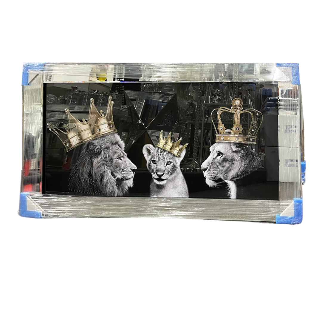 Majestic Gold-Crowned Lion Family Wall Art