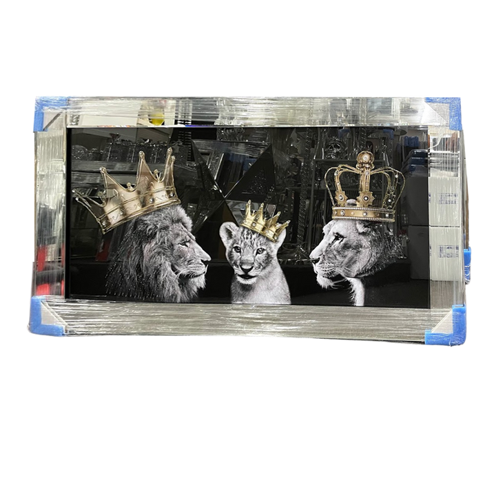 Majestic Gold-Crowned Lion Family Wall Art